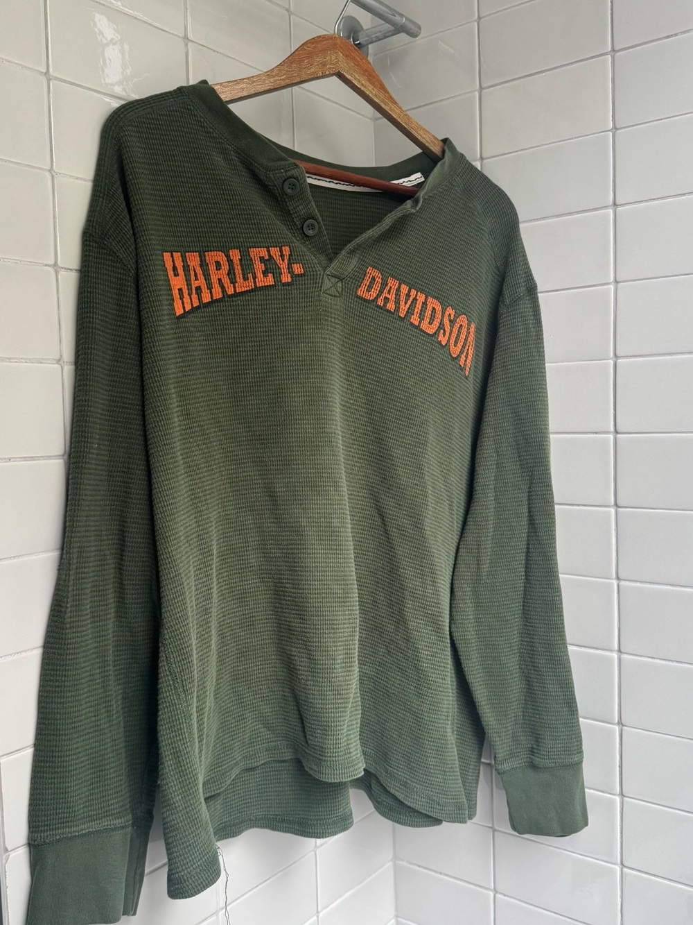 Harley-Davidson Olive Green Thermal with Orange Chest Logo Size Flexible S-XL